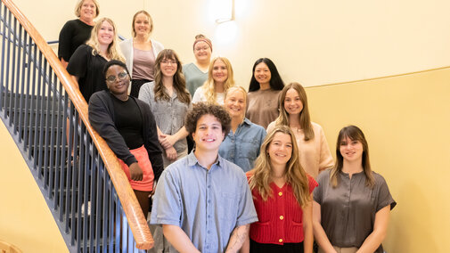 Lab photo 2024, on stairs in Teachers