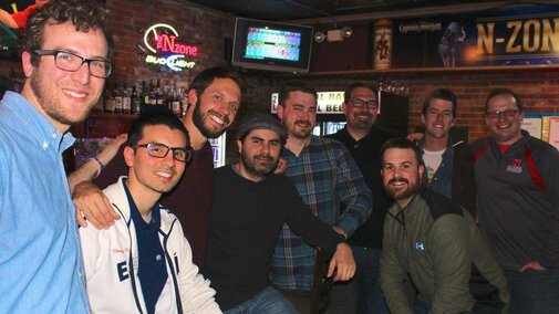 Lab Group Photo in bar.