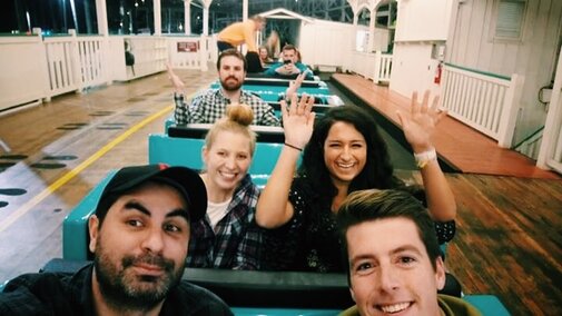 Lab Group Photo on Roller Coaster