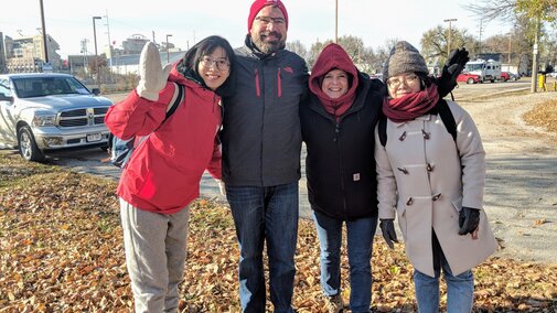 Lab group photo outside in fall.